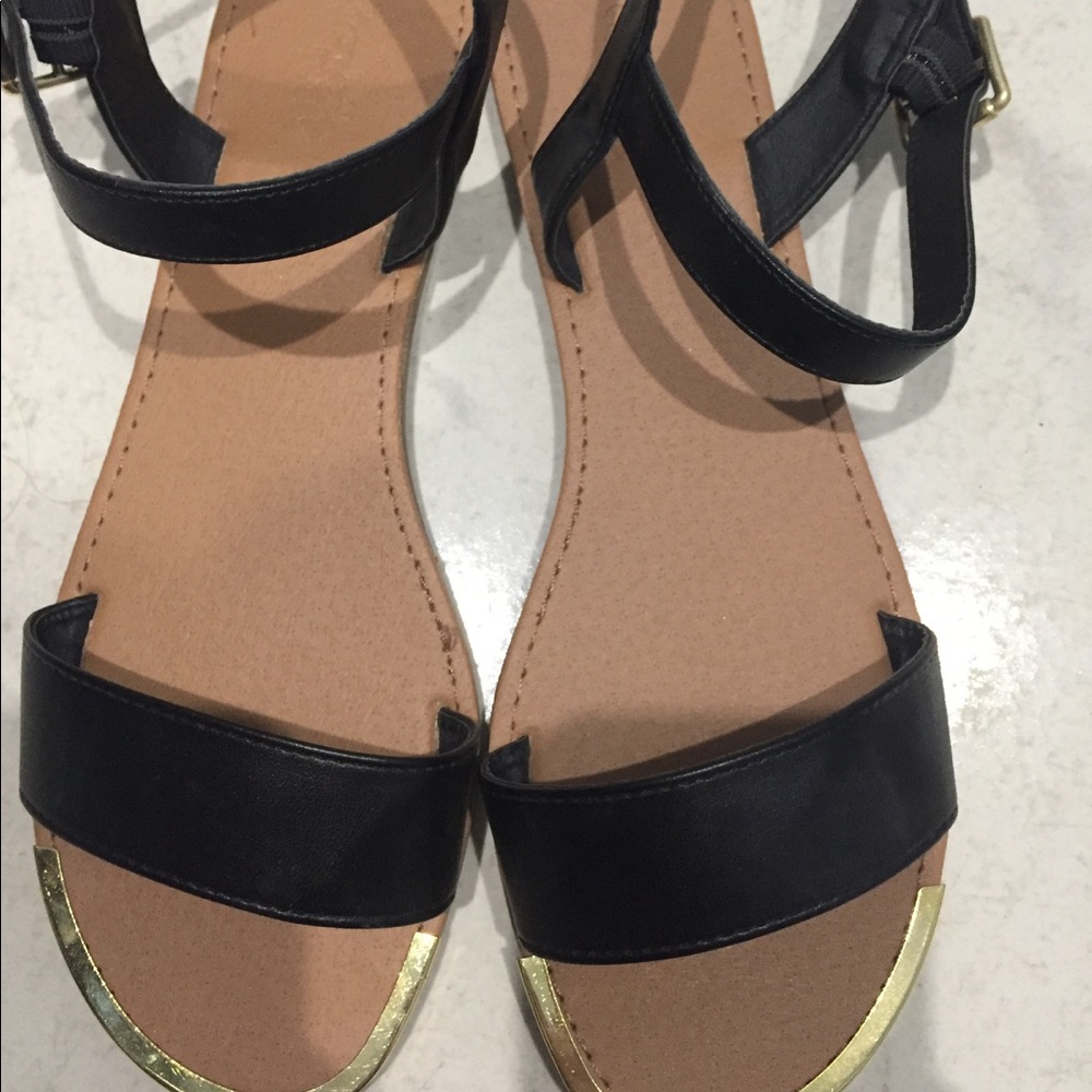 Black Sandals with Gold Tips